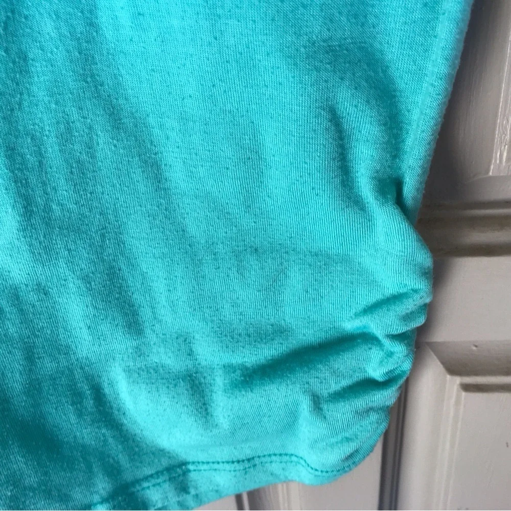 Sequin Striped Front! Teal Tee SzM Short Sleeves Ruch Sides Cute NWOT